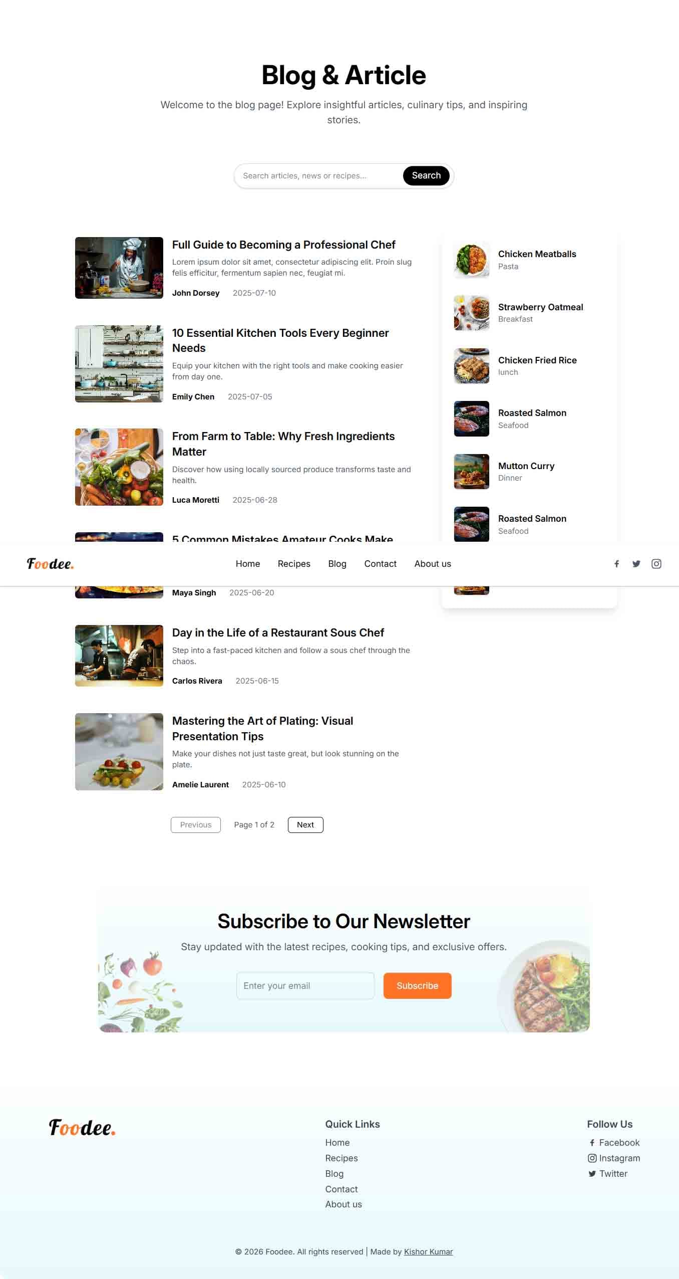 Food Delivery and Recipe Frontend | Foodee 2